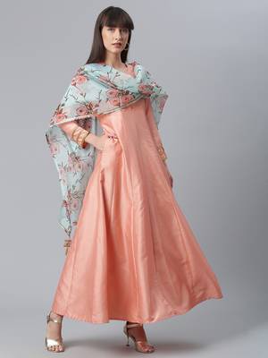 Peach plain art silk long-kurtis 4