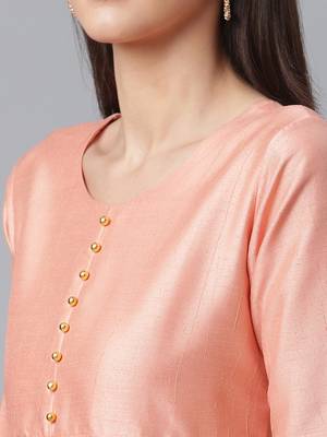 Peach plain art silk long-kurtis 5