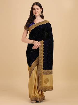 Purple embroidered pure silk saree with blouse 1
