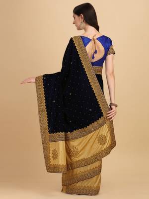 Purple embroidered pure silk saree with blouse 2