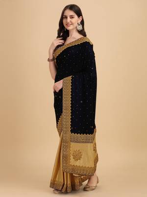 Purple embroidered pure silk saree with blouse 3