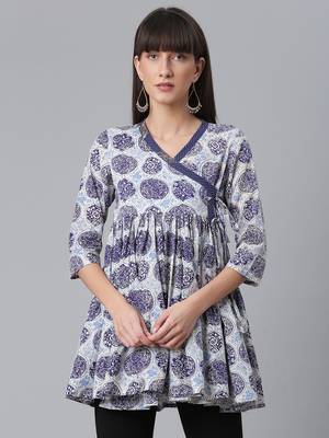 Navy-blue printed cotton short-kurtis 1
