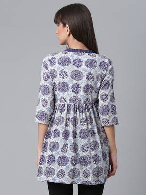Navy-blue printed cotton short-kurtis 2