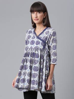 Navy-blue printed cotton short-kurtis 3