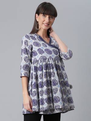 Navy-blue printed cotton short-kurtis 4