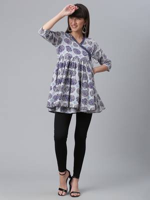 Navy-blue printed cotton short-kurtis 5