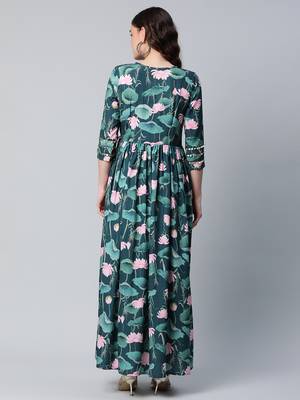 Dark-green printed crepe long-kurtis 3