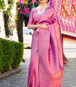 Purple Kumbhi silk bland Kanjivaram style festive wear zari border saree with Blouse