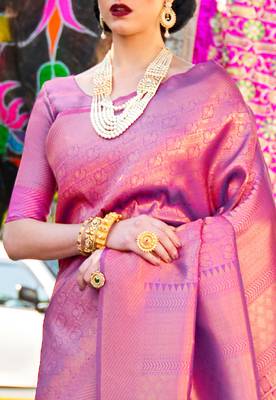 Purple Kumbhi silk bland Kanjivaram style festive wear zari border saree with Blouse 5