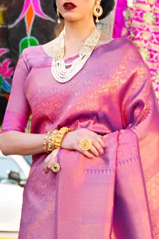 Purple Kumbhi silk bland Kanjivaram style festive wear zari border saree with Blouse