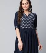 Navy-blue printed rayon short-kurtis