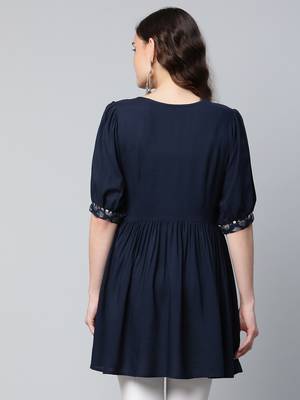 Navy-blue printed rayon short-kurtis 2
