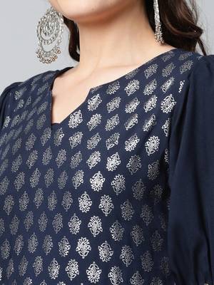 Navy-blue printed rayon short-kurtis 4