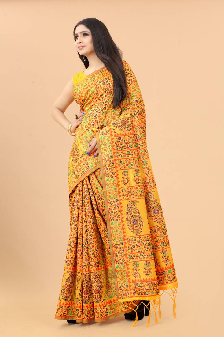 Women's Kalamkari Jacquard Cotton Saree With Blouse Piece vsaree
