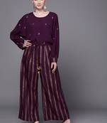 Purple printed crepe long-kurtis