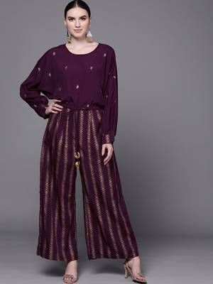 Purple printed crepe long-kurtis 2