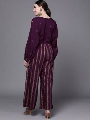 Purple printed crepe long-kurtis 3