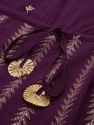 Purple printed crepe long-kurtis 5