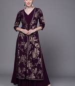 Burgundy printed crepe long-kurtis