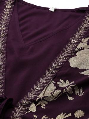 Burgundy printed crepe long-kurtis 4