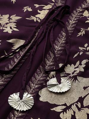 Burgundy printed crepe long-kurtis 5