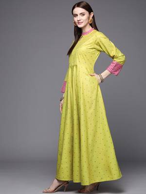 Yellow printed velvet long-kurtis 3