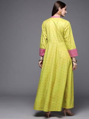 Yellow printed velvet long-kurtis 5