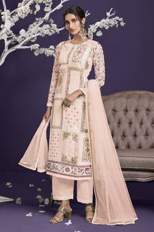 Light-peach embroidered georgette salwar