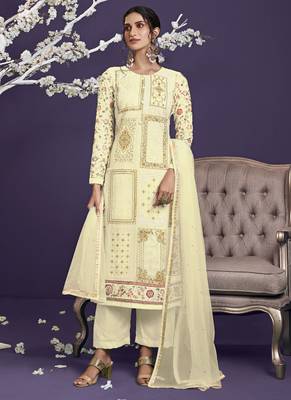 Off-white embroidered georgette salwar 1