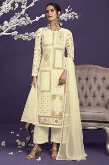 Off-white embroidered georgette salwar