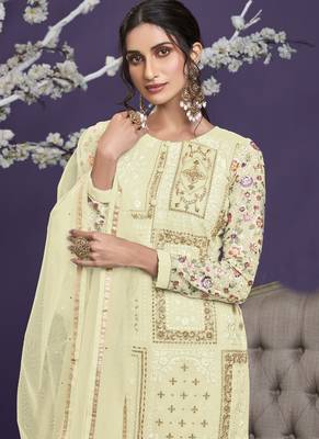 Off-white embroidered georgette salwar 2