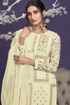 Off-white embroidered georgette salwar