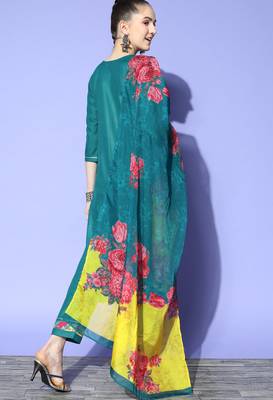 Teal Zari Sequence Embroidered Ruby Cotton Kurta Pant With Dupatta 2