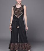 Black printed cotton long-kurtis