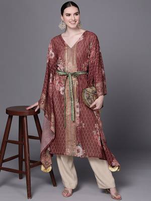 Maroon printed georgette kaftans 1