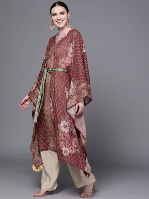 Maroon printed georgette kaftans 3
