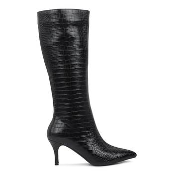 Black Uptown Pointed Mid Heel Calf Boots 2