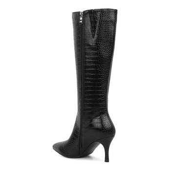 Black Uptown Pointed Mid Heel Calf Boots 3