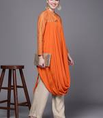 Orange printed crepe long-kurtis