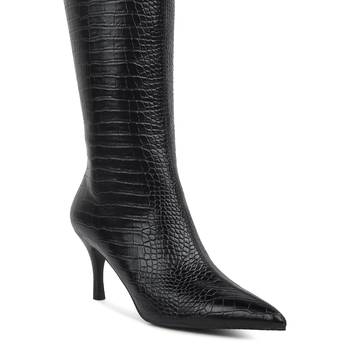 Black Uptown Pointed Mid Heel Calf Boots 4