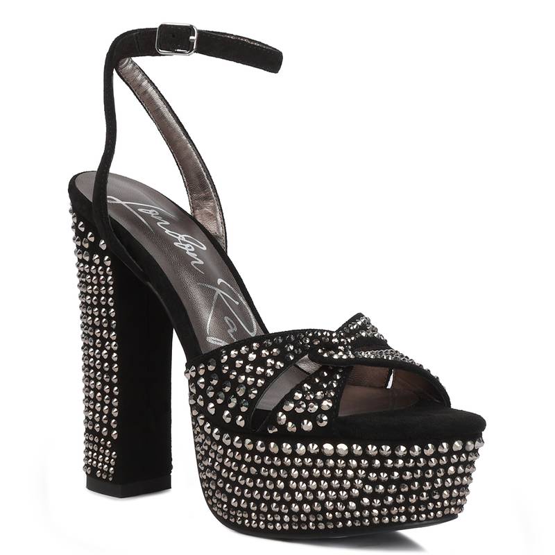 Black Bellini Diamante  High Block Heeled Sandals