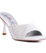 White Imprint Diamante Stud Slip On Sandals