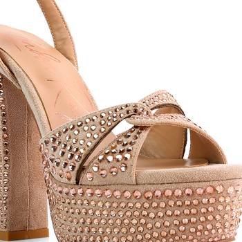 Beige Bellini Diamante  High Block Heeled Sandals 4