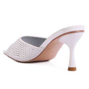 White Imprint Diamante Stud Slip On Sandals 3