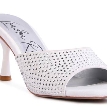 White Imprint Diamante Stud Slip On Sandals 4