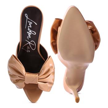 Beige My Time Patent Pu Bow Detail High Heeled Sandal 5