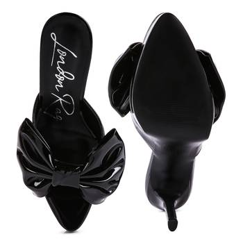 Black My Time Patent Pu Bow Detail High Heeled Sandal 5