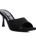Black Imprint Diamante Stud Slip On Sandals