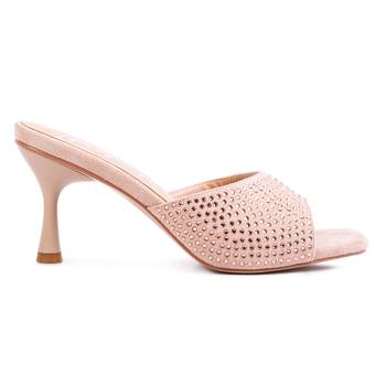 Latte Imprint Diamante Stud Slip On Sandals 2