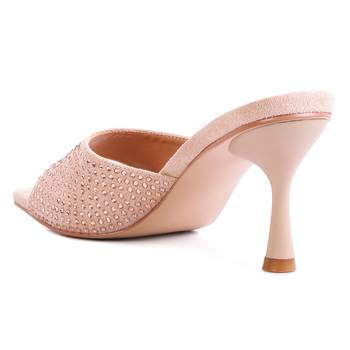 Latte Imprint Diamante Stud Slip On Sandals 3